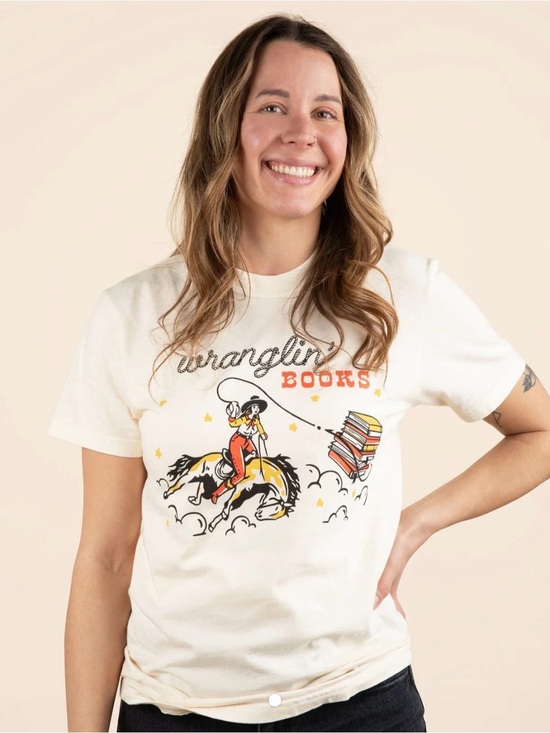 Comfort Colors Tops - Wranglin' Books Graphic Tee - Cream Short Sleeve Women/Men Shirt